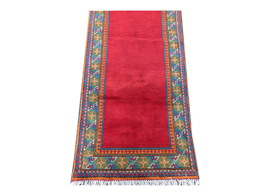 Red Kunduz Hand-knotted Carpet Runner 250 x 80 cm