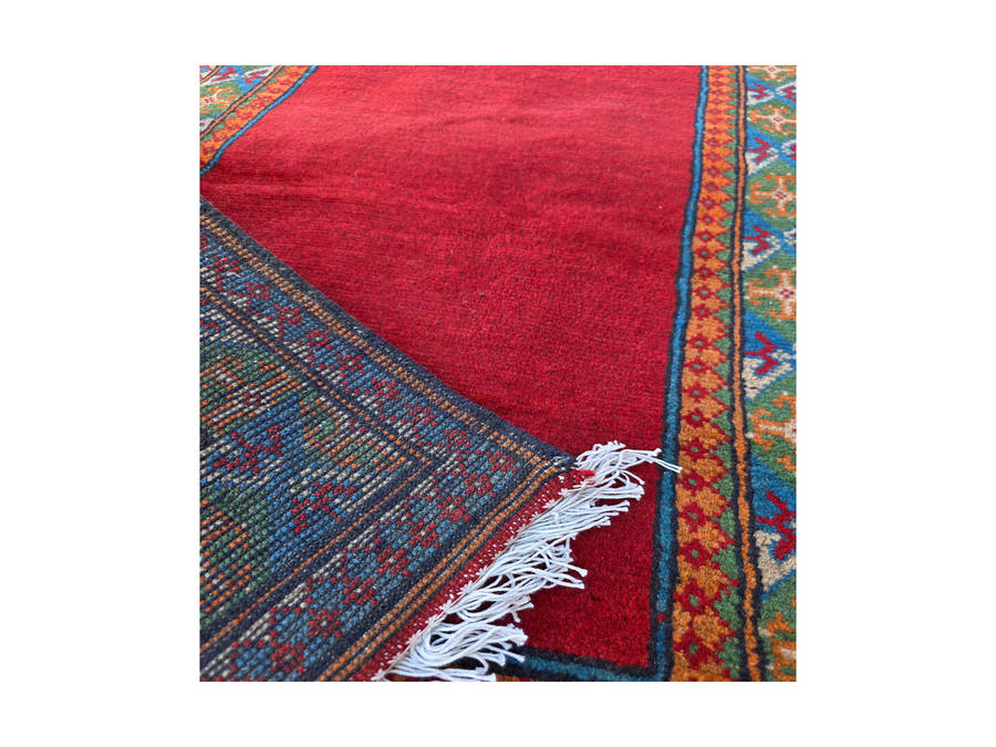 Red Kunduz Hand-knotted Carpet Runner 250 x 80 cm