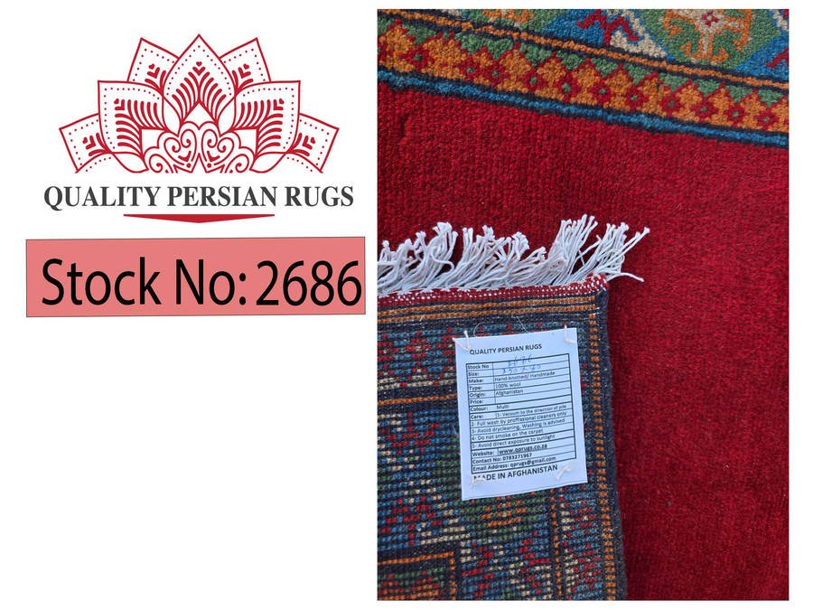 Red Kunduz Hand-knotted Carpet Runner 250 x 80 cm