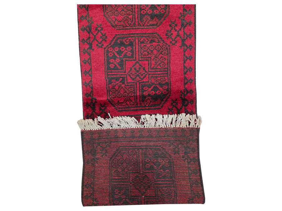 Red Afghan Elephant Foot Design Handmade Runner 147 x 49 CM