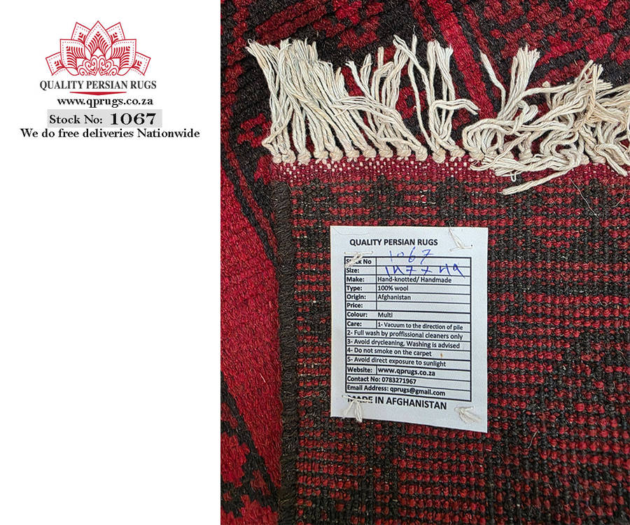 Red Afghan Elephant Foot Design Handmade Runner 147 x 49 CM