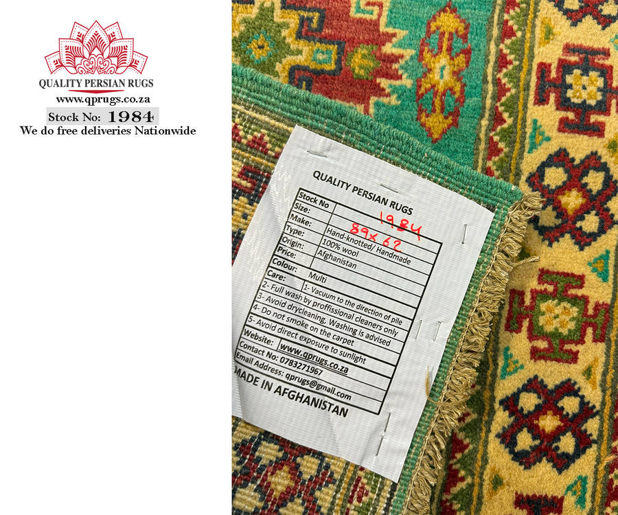 Gorgeous Afghan Handmade Kazaq Carpet 89 X 62 CM