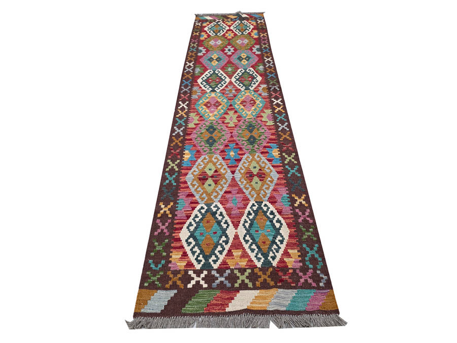 Beautiful Handwoven woolen Choubi Kilim Rug 289 x 79cm