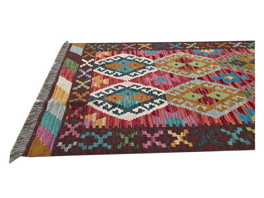 Beautiful Handwoven woolen Choubi Kilim Rug 289 x 79cm