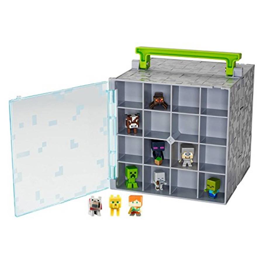 Minecraft Mojang Mattell Mini Figure Collector case holds 32 with 10 Mini Figures included