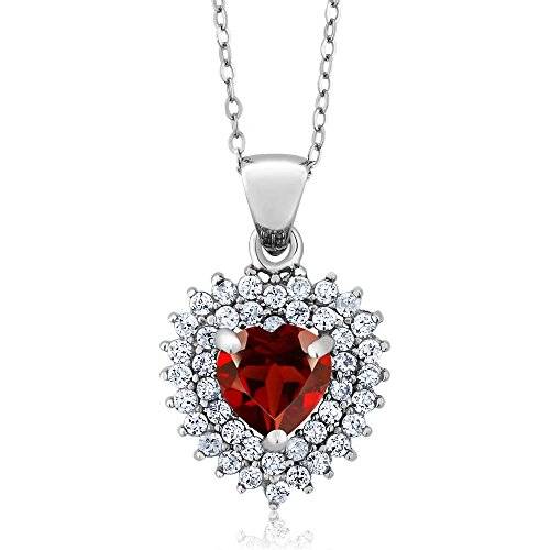 Sterling Silver Heart Shape Genuine Red Garnet Gemstone Birthstone Pendant necklace ( 2.47 cttw, Wit