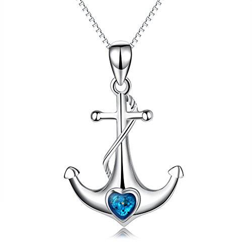YFN 925 Sterling Silver Cubic Zircon Heart Anchor Pendant Necklace 18"