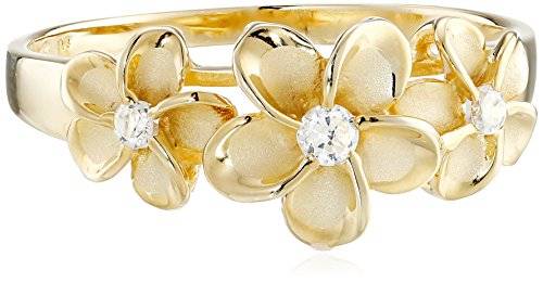 Three Plumeria CZ Ring with 14K Yellow Gold Finish over Sterling Silver