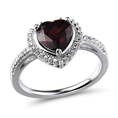 Garnet Heart Ring in Rhodium Plated Sterling Silver