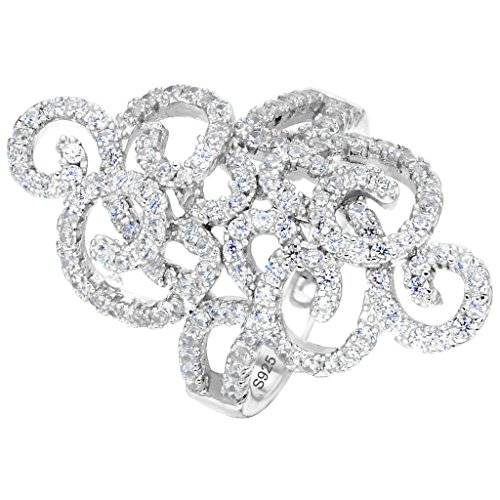EVER FAITH Sterling Silver 925 CZ Vintage Inspired Floral Vine Finger Knuckle Cocktail Ring Clear