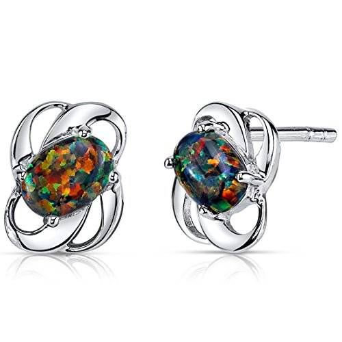 Created Black Opal Earrings Sterling Silver Oval Shape 1.50 Carats