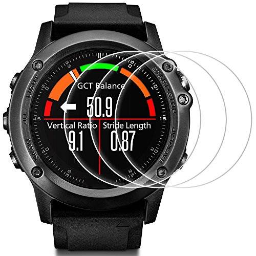 Screen Protector for Garmin Fenix 3 HR, AFUNTA 3 Pack Tempered Glass Film Anti-Scratch High Definiti