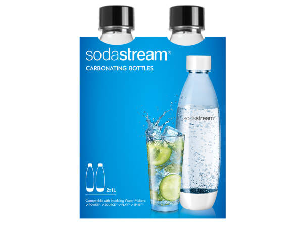 Sodastream Fuse Carbonating 1 litre Bottles for Source Soda Machine, Pack of 2 - 266102 - Black