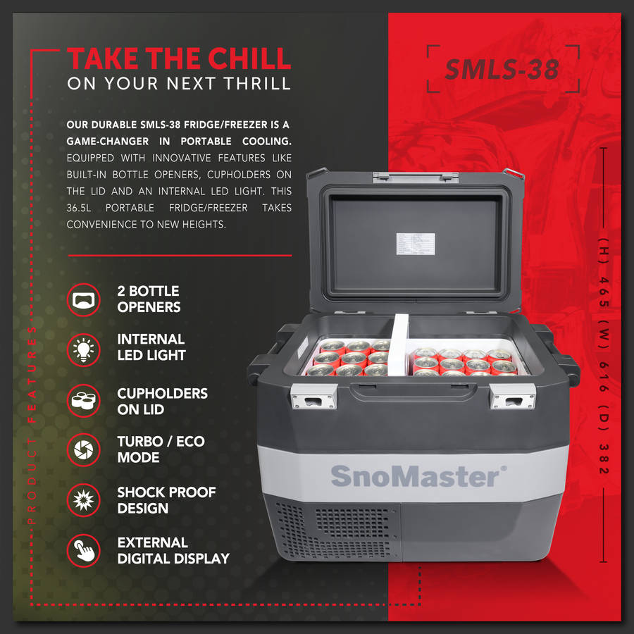 SnoMaster - 36.5L Plastic Portable Fridge/Freezer DC With 220V Power Adapter (SMLS-38)