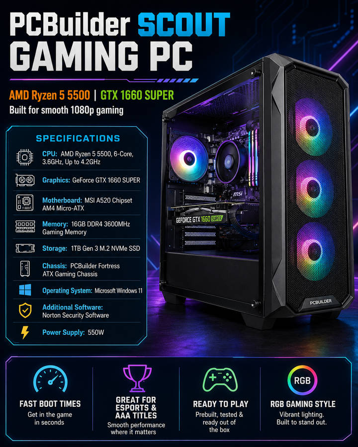 AMD Ryzen 5 5500 SCOUT Windows 11 Gaming PC