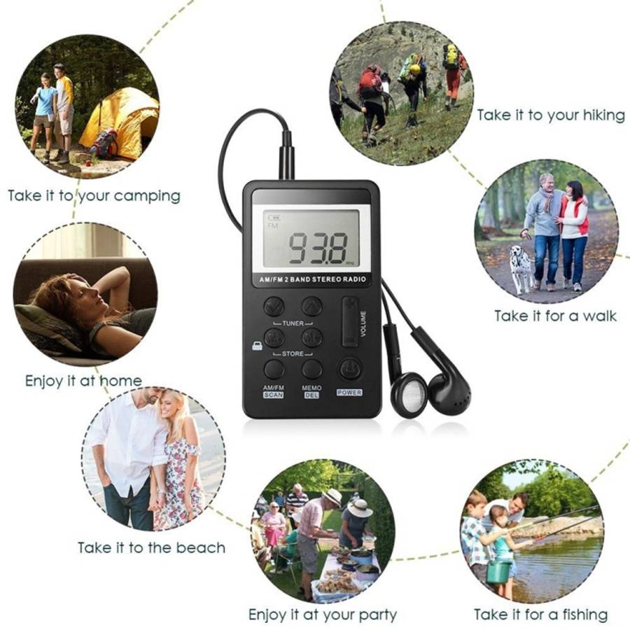 HRD-103 FM + AM Two Band Portable Radio with Lanyard &amp; Headset