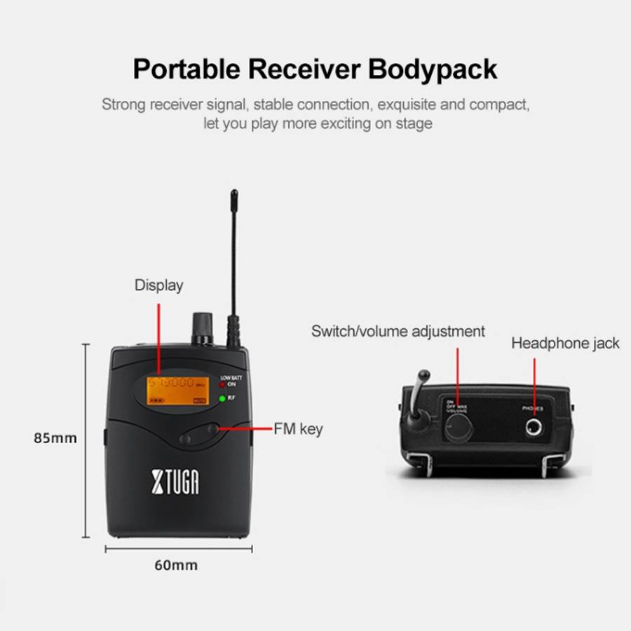 XTUGA IEM1200 Wireless Transmitter 10 Bodypack Stage Singer In-Ear Monitor System, Transmitter 10...