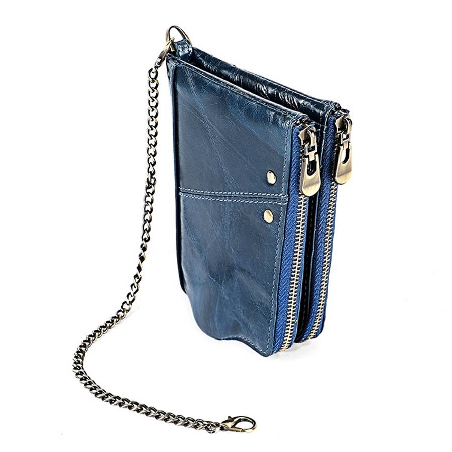 LT3533 Long Crazy Horse Texture Cowhide Leather Folding Anti-magnetic RFID Wallet Clutch Bag for ...