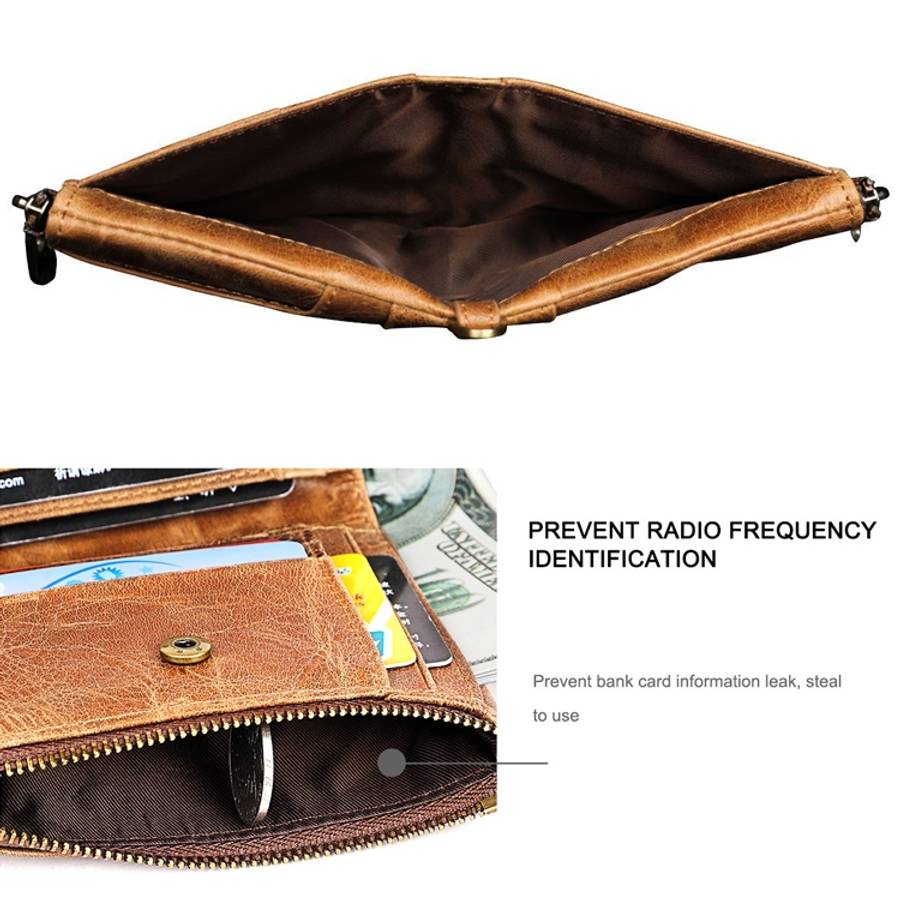 LT3533 Long Crazy Horse Texture Cowhide Leather Folding Anti-magnetic RFID Wallet Clutch Bag for ...