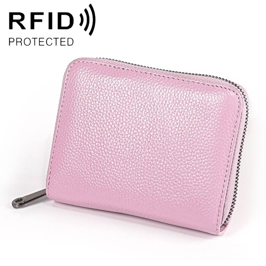 KB195 Zipper Cowhide Leather Double Row Organ Shape Multiple Card Slots Anti-magnetic RFID Wallet...