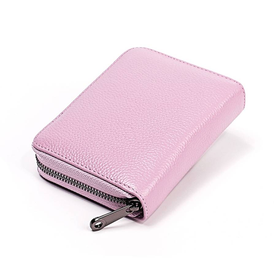 KB195 Zipper Cowhide Leather Double Row Organ Shape Multiple Card Slots Anti-magnetic RFID Wallet...