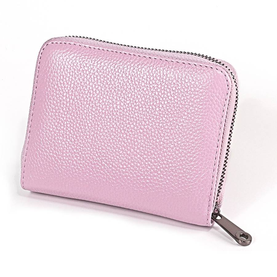 KB195 Zipper Cowhide Leather Double Row Organ Shape Multiple Card Slots Anti-magnetic RFID Wallet...