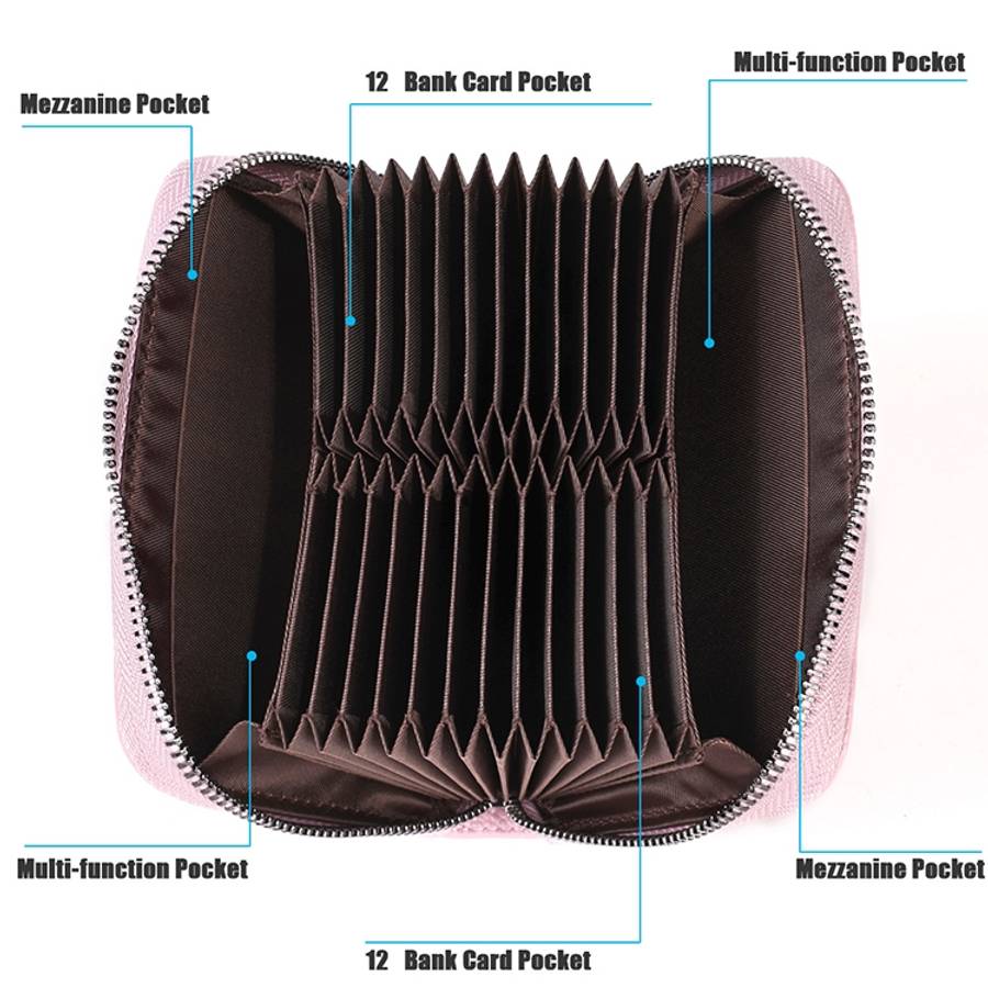 KB195 Zipper Cowhide Leather Double Row Organ Shape Multiple Card Slots Anti-magnetic RFID Wallet...