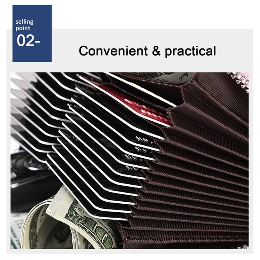 KB195 Zipper Cowhide Leather Double Row Organ Shape Multiple Card Slots Anti-magnetic RFID Wallet...