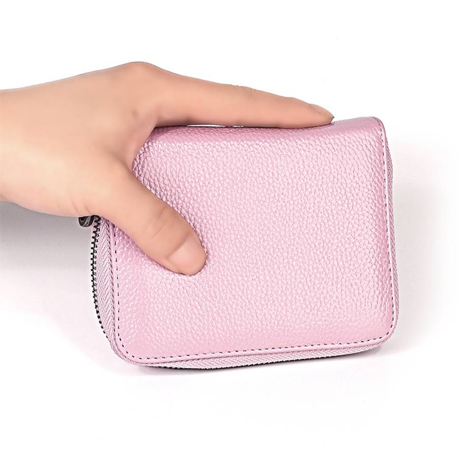 KB195 Zipper Cowhide Leather Double Row Organ Shape Multiple Card Slots Anti-magnetic RFID Wallet...
