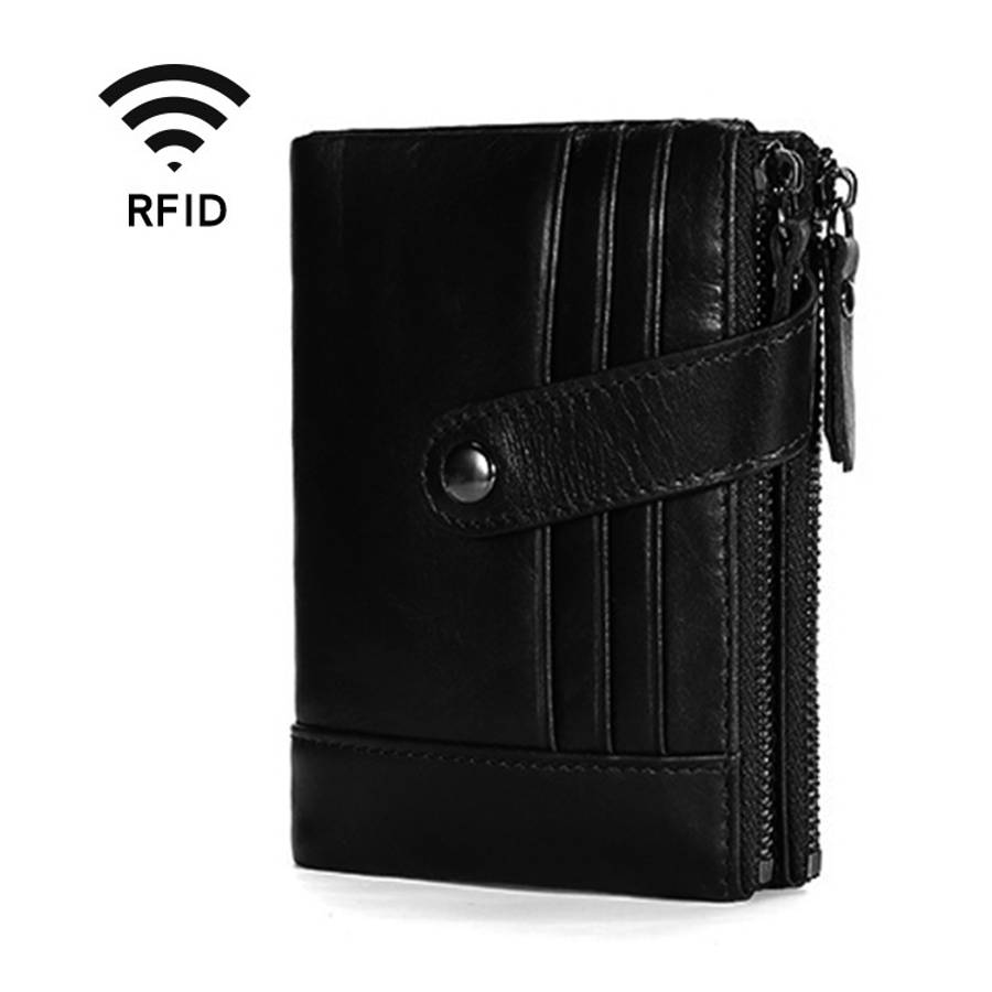 TP-196 Multi-functional Retro Cowhide Leather Multiple Card Slots Dual zipper RFID Wallet
