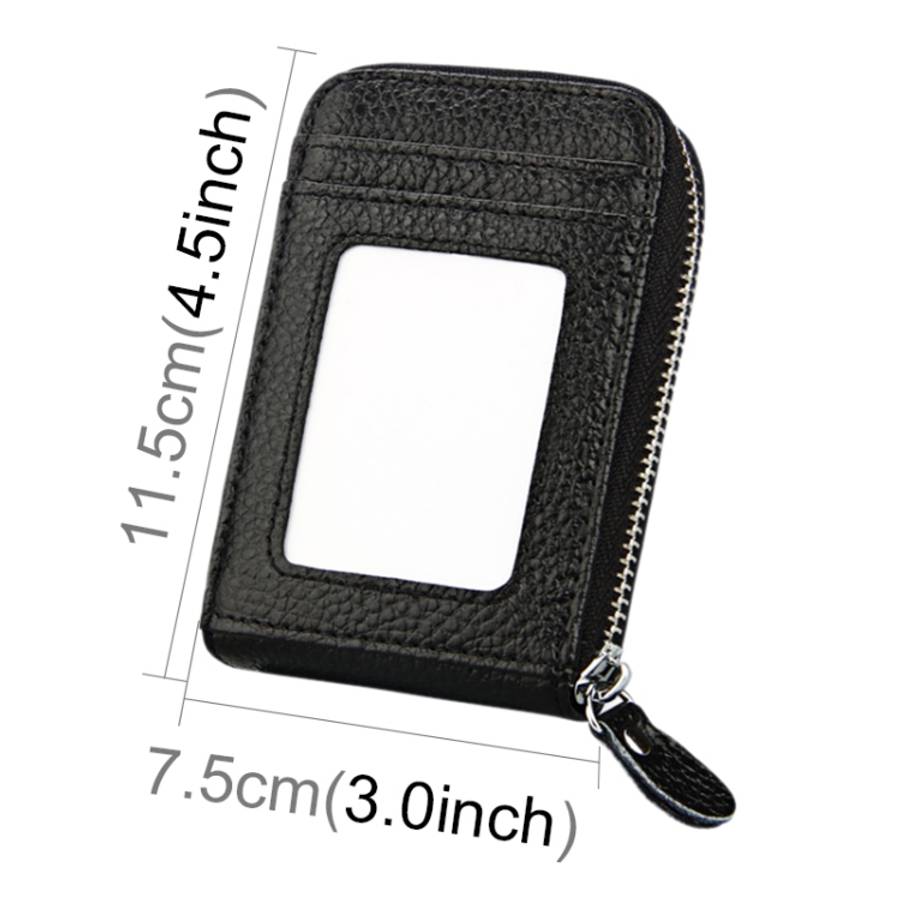 Genuine Cowhide Leather Solid Color Zipper Vertical Card Holder Wallet RFID Blocking Card Bag Pro...