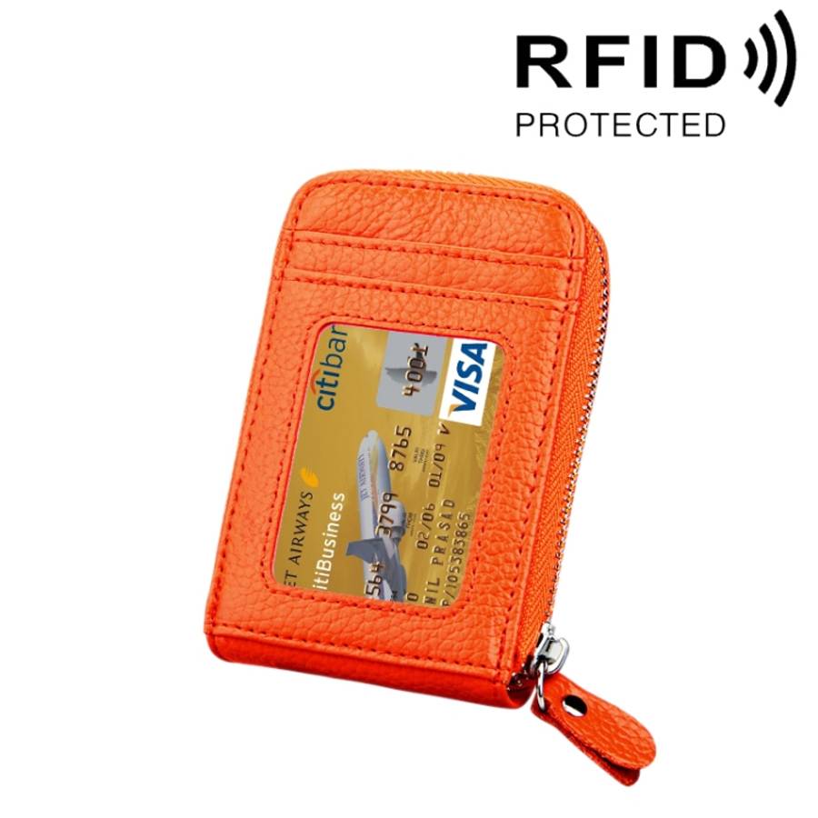Genuine Cowhide Leather Solid Color Zipper Vertical Card Holder Wallet RFID Blocking Card Bag Pro...