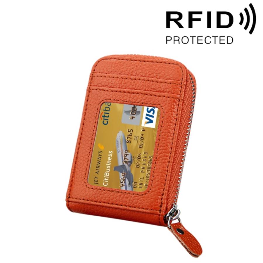 Genuine Cowhide Leather Solid Color Zipper Vertical Card Holder Wallet RFID Blocking Card Bag Pro...