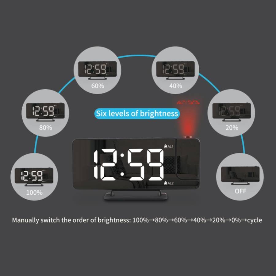 TS-9210 Digital Mirror Projection Alarm Clock With Time Display and Projection