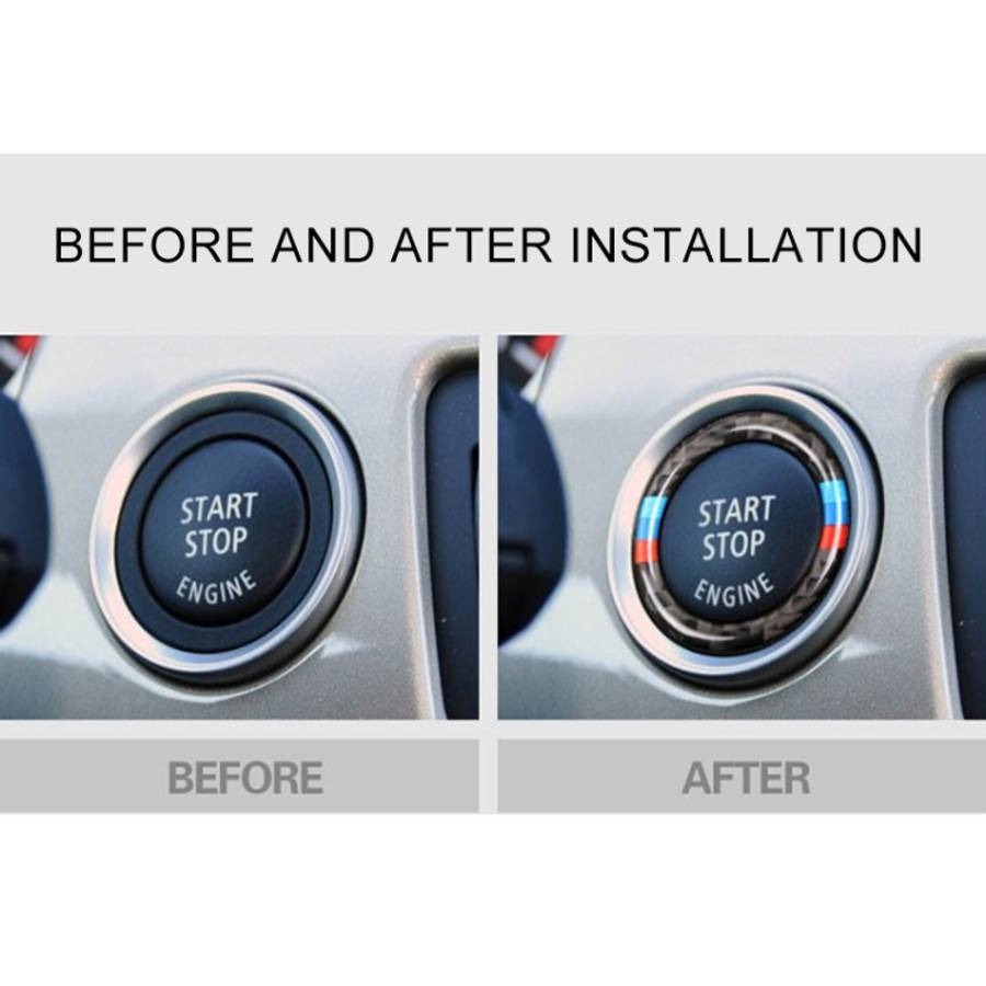 Car Carbon Fiber Soft Panel Engine Start Key Push Button Ring Trim Decorative Sticker for BMW E90...