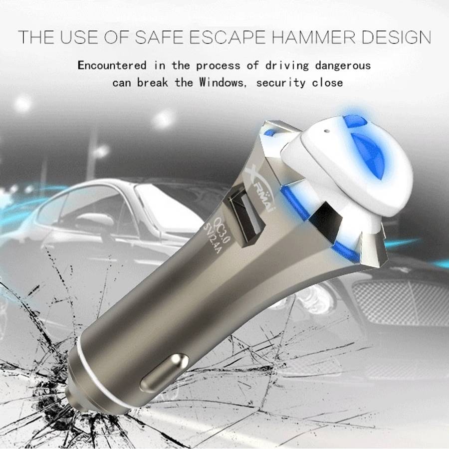 A8 3 in 1 Bluetooth Earphone &amp; Safety Hammer &amp; Car Charger, Support Hands-free Call &amp;...