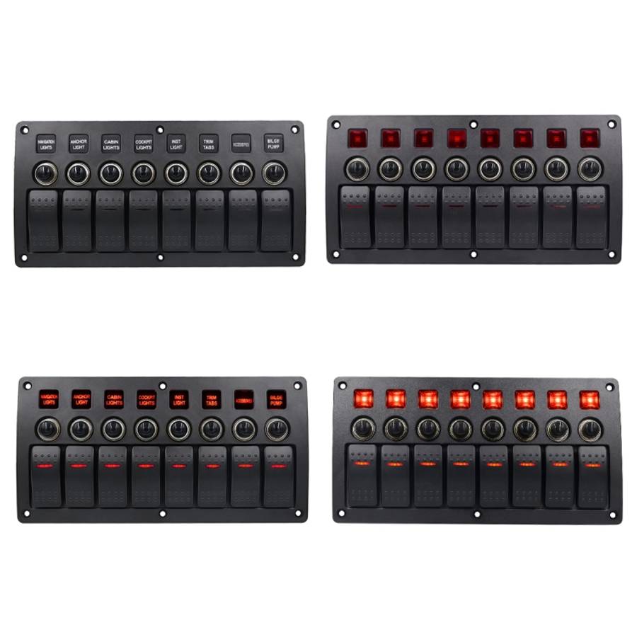 3Pin 8 Way Switches Combination Switch Panel with Light and Projector Lens for Car RV Marine Boat