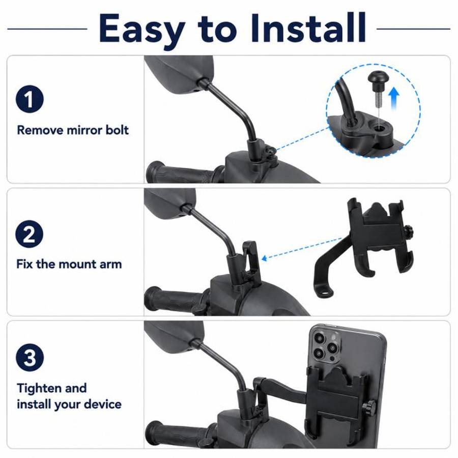 Motorcycle Rear View Mirror Aluminum Alloy Phone Bracket, Suitable for 60-100mm Device, Rear View...