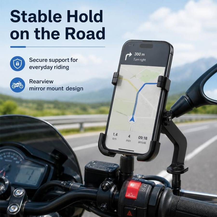 Motorcycle Rear View Mirror Aluminum Alloy Phone Bracket, Suitable for 60-100mm Device, Rear View...
