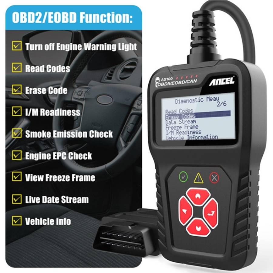 Ancel AS100 Car Fault Detector OBDII Engine Fault Light Clear