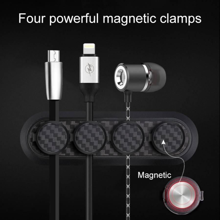 Car Carbon Fiber Magnetic Clamp Cable Storage Box Creative Desktop Hub Organizer