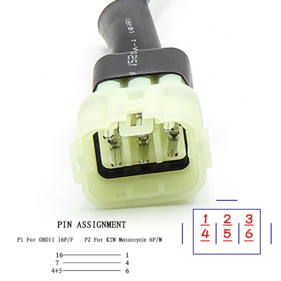 Motorcycle OBD 16PIN Female to 6PIN Connector Cable for KTM