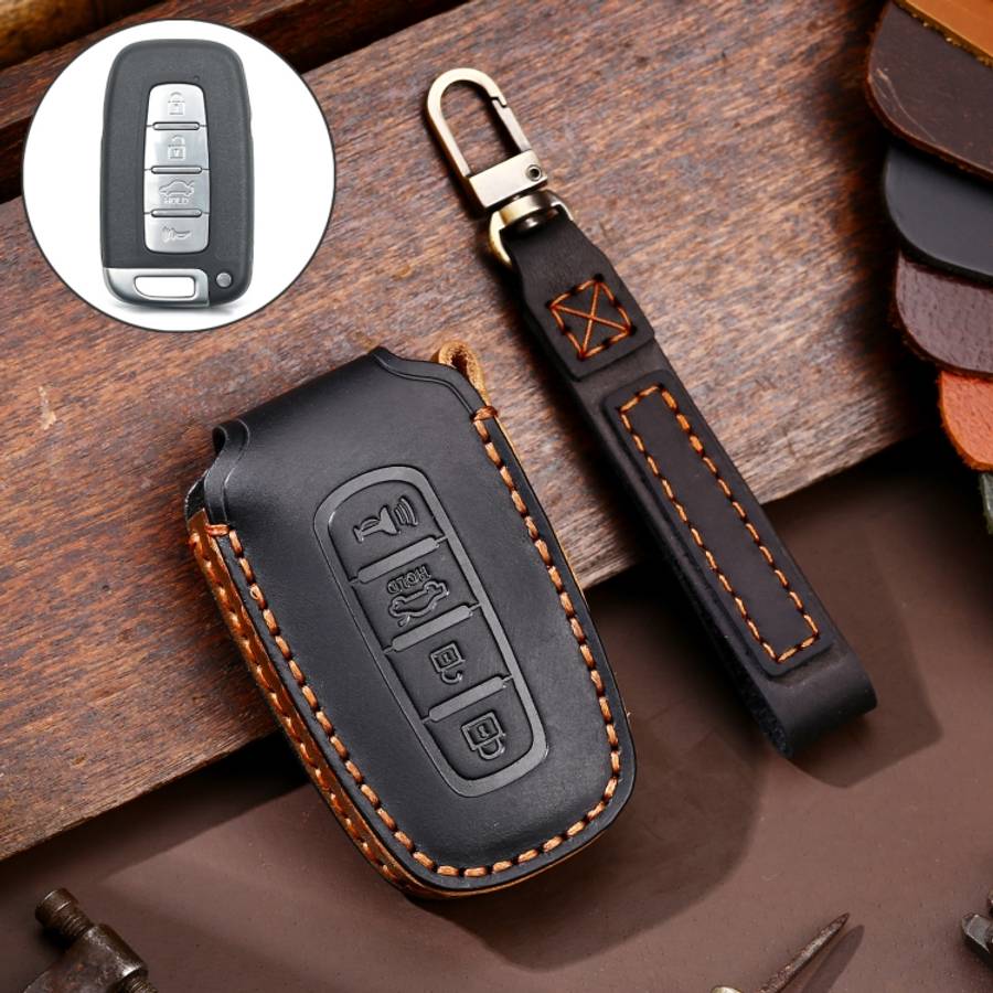 Hallmo Car Cowhide Leather Key Protective Cover Key Case for KIA K2 / K3 / K5 4-button, For KIA K...