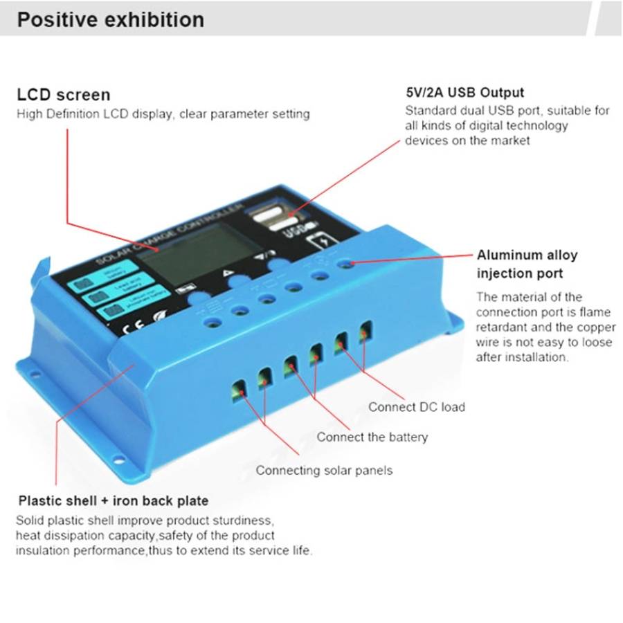 10A Solar Charge Controller 12V / 24V Lithium Lead-Acid Battery Charge Discharge PV Controller