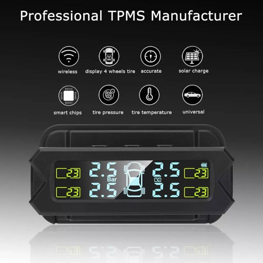 Car High Precision Solar Charging Tire Pressure Monitoring System TPMS, Built-in Beep Sensor