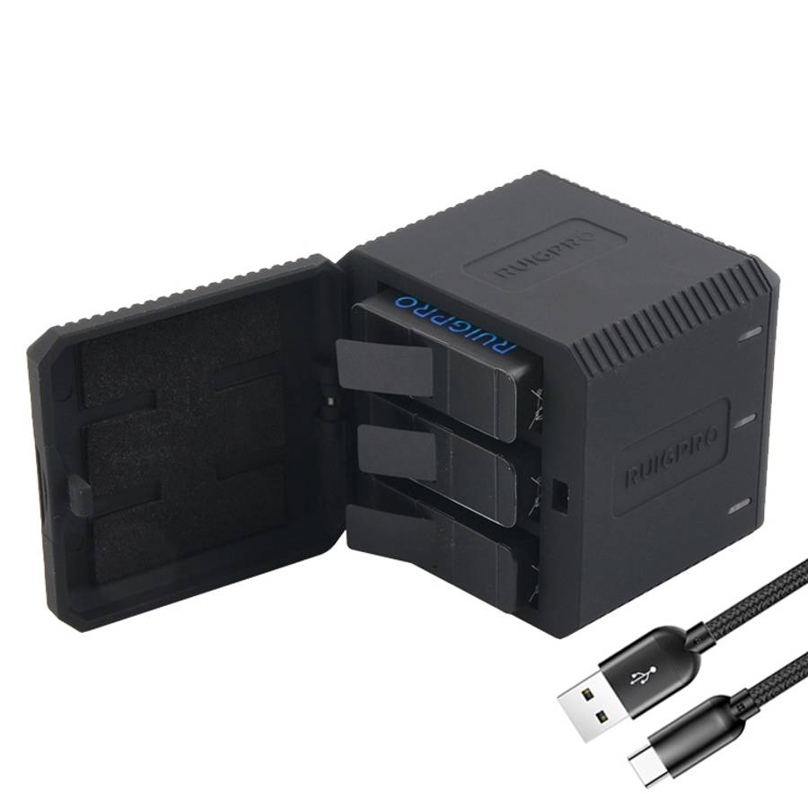 RUIGPRO USB Triple Batteries Housing Charger Box with USB Cable &amp; LED Indicator Light for GoP...