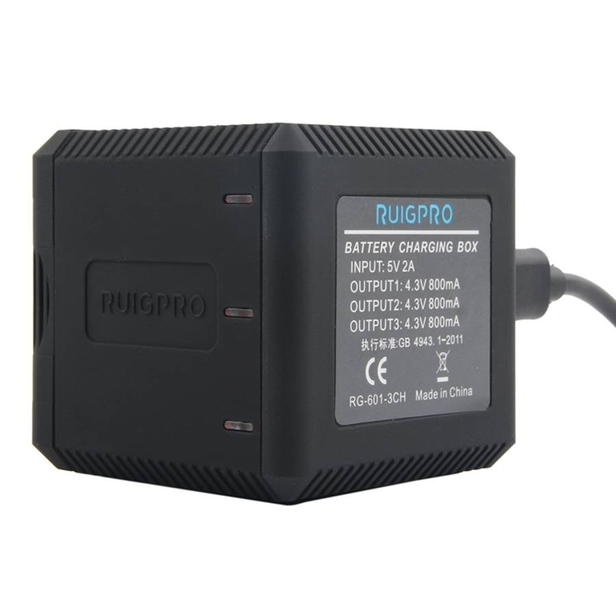 RUIGPRO USB Triple Batteries Housing Charger Box with USB Cable &amp; LED Indicator Light for GoP...