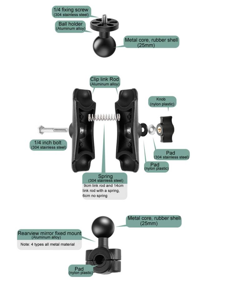 6cm Connecting Rod Fixed Motorcycle Mount Holder for GoPro, Insta360, DJI and Other Action Camera...