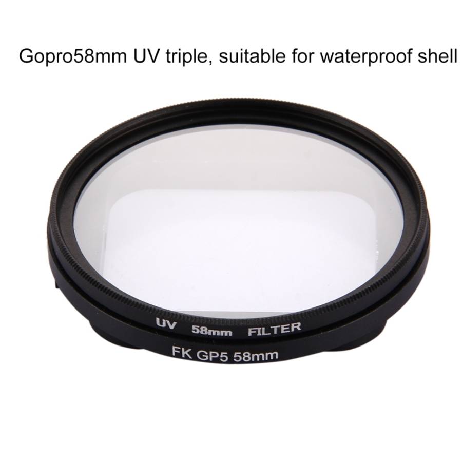58mm 3 in 1 Round Circle UV Lens Filter with Cap for GoPro HERO7 Black/6 /5