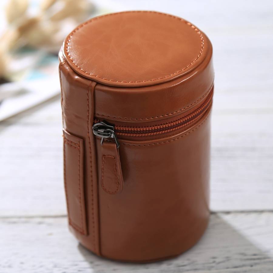 Medium Lens Case Zippered PU Leather Pouch Box for DSLR Camera Lens, Size: 13x9x9cm, 13 x 9cm (Br...
